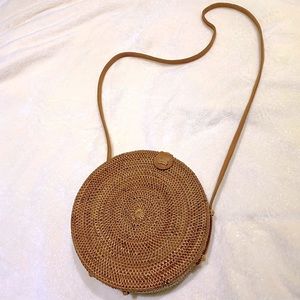 Round Brown Plain Bali Rattan Bag